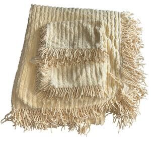 Linen Source Chic Chenille Cotton Cream Yellow Bed Coverlet & 2 Shams full/queen